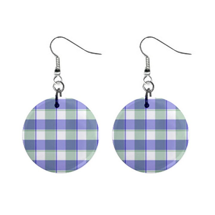 Blue and green plaids Mini Button Earrings