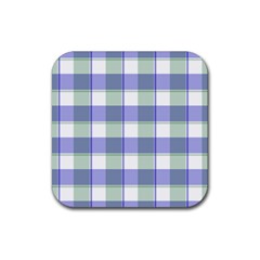 Blue And Green Plaids Rubber Coaster (square) by ConteMonfrey