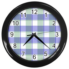 Blue And Green Plaids Wall Clock (black) by ConteMonfrey