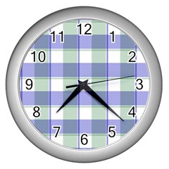 Blue And Green Plaids Wall Clock (silver) by ConteMonfrey