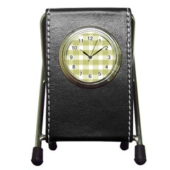 Green Tea - White And Green Plaids Pen Holder Desk Clock by ConteMonfrey