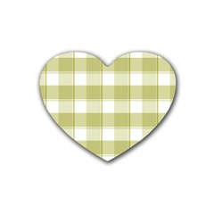 Green Tea - White And Green Plaids Rubber Coaster (heart) by ConteMonfrey