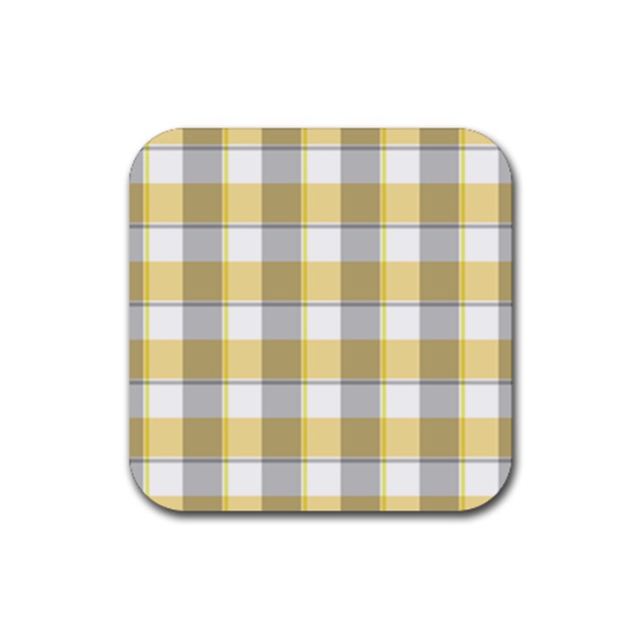 Grey yellow plaids Rubber Coaster (Square)