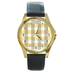 Grey Yellow Plaids Round Gold Metal Watch by ConteMonfrey