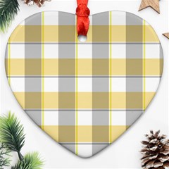 Grey Yellow Plaids Heart Ornament (two Sides) by ConteMonfrey