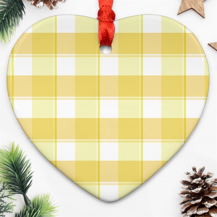 White and yellow plaids Ornament (Heart)