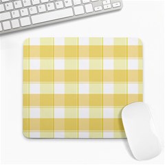 White and yellow plaids Large Mousepads