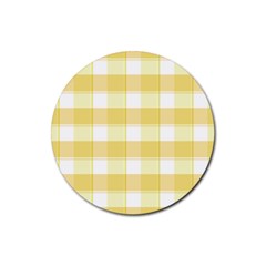 White and yellow plaids Rubber Round Coaster (4 pack)