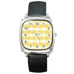 White And Yellow Plaids Square Metal Watch by ConteMonfrey