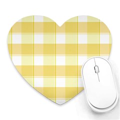 White and yellow plaids Heart Mousepads