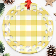 White And Yellow Plaids Ornament (round Filigree) by ConteMonfrey