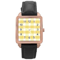 White And Yellow Plaids Rose Gold Leather Watch  by ConteMonfrey