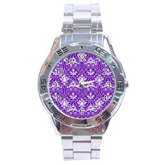 Purple Lace Decorative Ornament - Pattern 14th And 15th Century - Italy Vintage  Stainless Steel Analogue Watch by ConteMonfrey