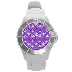 Purple Lace Decorative Ornament - Pattern 14th And 15th Century - Italy Vintage  Round Plastic Sport Watch (l) by ConteMonfrey