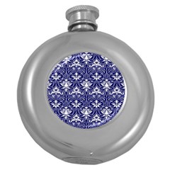 Blue Lace Decorative Ornament - Pattern 14th And 15th Century - Italy Vintage  Round Hip Flask (5 Oz) by ConteMonfrey