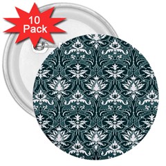 Green  Lace Decorative Ornament - Pattern 14th And 15th Century - Italy Vintage  3  Buttons (10 Pack)  by ConteMonfrey