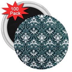 Green  Lace Decorative Ornament - Pattern 14th And 15th Century - Italy Vintage  3  Magnets (100 Pack) by ConteMonfrey