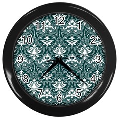 Green  Lace Decorative Ornament - Pattern 14th And 15th Century - Italy Vintage  Wall Clock (black) by ConteMonfrey