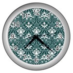 Green  Lace Decorative Ornament - Pattern 14th And 15th Century - Italy Vintage  Wall Clock (Silver) Front