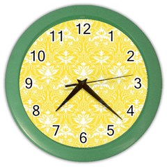 Yellow Lace Decorative Ornament - Pattern 14th And 15th Century - Italy Vintage  Color Wall Clock by ConteMonfrey