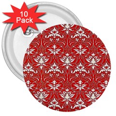 Red  Lace Decorative Ornament - Pattern 14th And 15th Century - Italy Vintage Yellow Lace Decorative Ornament - Pattern 14th And 15th Century - Italy Vintage  3  Buttons (10 Pack)  by ConteMonfrey