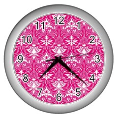 Pink  Lace Decorative Ornament - Pattern 14th And 15th Century - Italy Vintage Wall Clock (silver) by ConteMonfrey