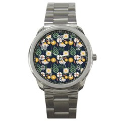 Flower Grey Pattern Floral Sport Metal Watch by Dutashop