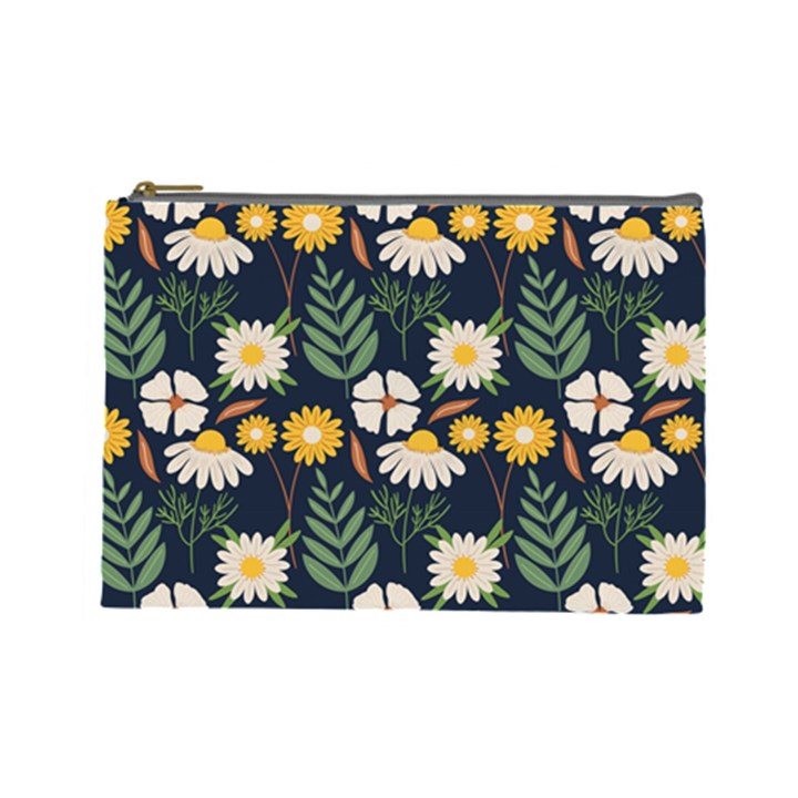 Flower Grey Pattern Floral Cosmetic Bag (Large)