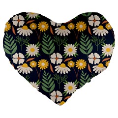 Flower Grey Pattern Floral Large 19  Premium Flano Heart Shape Cushions by Dutashop