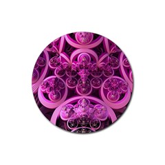 Fractal-math-geometry-visualization Pink Rubber Coaster (round) by Pakrebo