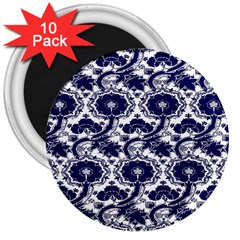 Blue Lace Decorative - Pattern 14th And 15th Century - Italy Vintage 3  Magnets (10 Pack)  by ConteMonfrey