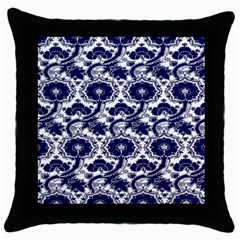 Blue Lace Decorative - Pattern 14th And 15th Century - Italy Vintage Throw Pillow Case (black) by ConteMonfrey