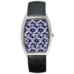 Blue Lace Decorative - Pattern 14th And 15th Century - Italy Vintage Barrel Style Metal Watch by ConteMonfrey