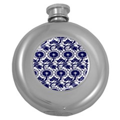 Blue Lace Decorative - Pattern 14th And 15th Century - Italy Vintage Round Hip Flask (5 Oz) by ConteMonfrey