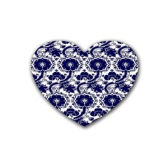 Blue Lace Decorative - Pattern 14th And 15th Century - Italy Vintage Rubber Coaster (heart) by ConteMonfrey