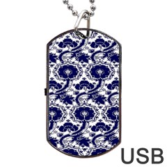 Blue Lace Decorative - Pattern 14th And 15th Century - Italy Vintage Dog Tag Usb Flash (one Side) by ConteMonfrey