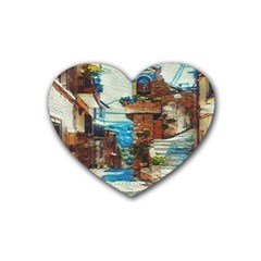 An Italian Neighborhood  Rubber Heart Coaster (4 Pack) by ConteMonfrey