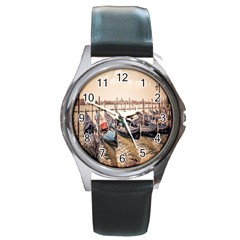 Black Several Boats - Colorful Italy  Round Metal Watch by ConteMonfrey