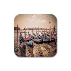 Black Several Boats - Colorful Italy  Rubber Square Coaster (4 Pack) by ConteMonfrey