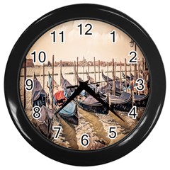 Black Several Boats - Colorful Italy  Wall Clock (black) by ConteMonfrey