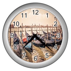 Black Several Boats - Colorful Italy  Wall Clock (silver) by ConteMonfrey