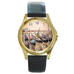 Black Several Boats - Colorful Italy  Round Gold Metal Watch by ConteMonfrey