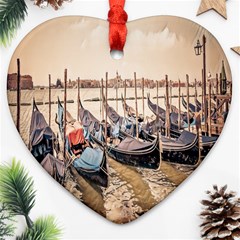 Black Several Boats - Colorful Italy  Heart Ornament (two Sides) by ConteMonfrey