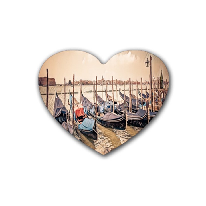 Black Several Boats - Colorful Italy  Rubber Coaster (Heart)