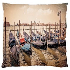 Black Several Boats - Colorful Italy  Large Cushion Case (one Side) by ConteMonfrey