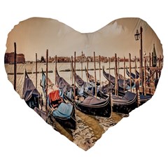 Black Several Boats - Colorful Italy  Large 19  Premium Heart Shape Cushions by ConteMonfrey