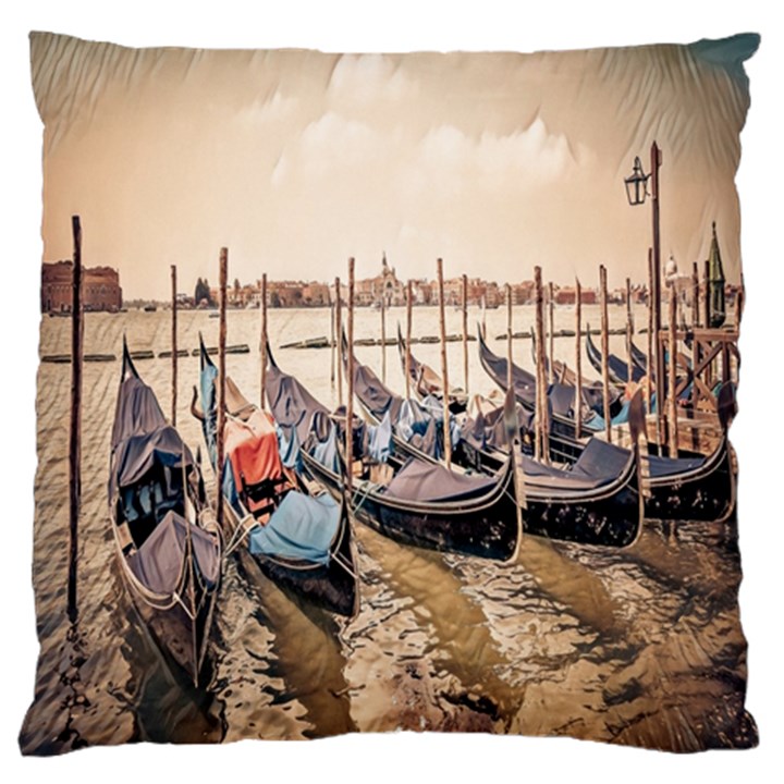 Black Several Boats - Colorful Italy  Large Flano Cushion Case (Two Sides)