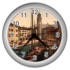  The Harbor, Riva, Lake Garda, Italy 1890-1900 Wall Clock (silver) by ConteMonfrey