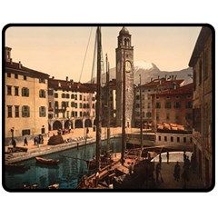  The Harbor, Riva, Lake Garda, Italy 1890-1900 Fleece Blanket (medium)  by ConteMonfrey