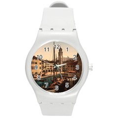  The Harbor, Riva, Lake Garda, Italy 1890-1900 Round Plastic Sport Watch (m) by ConteMonfrey